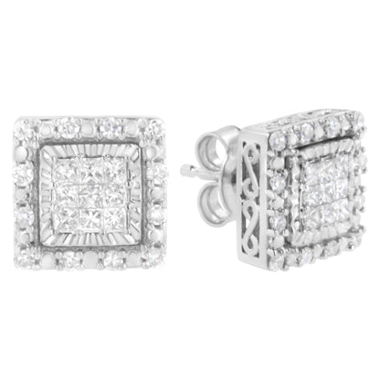 10K White Gold 1/2 cttw Invisible Set Princess-Cut Diamond Square Stud Earring (I-J Color, I1-I2 Clarity) - Bijoux-NYC Direct