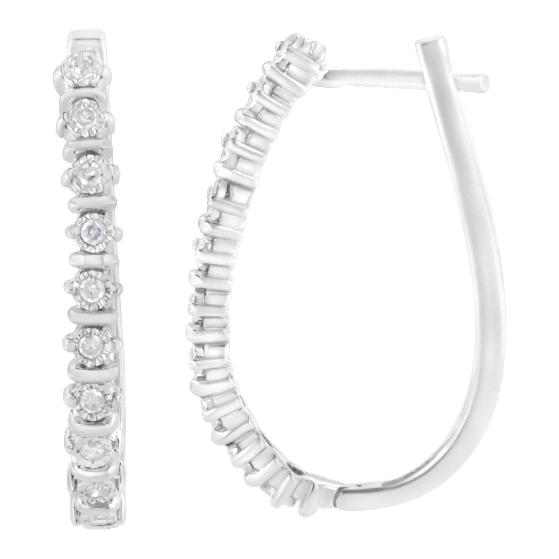 .925 Sterling Silver 1/4 cttw Miracle-Set Round-Cut Diamond Hoop Earring (I-J Color, I2-I3 Clarity) - Bijoux-NYC Direct