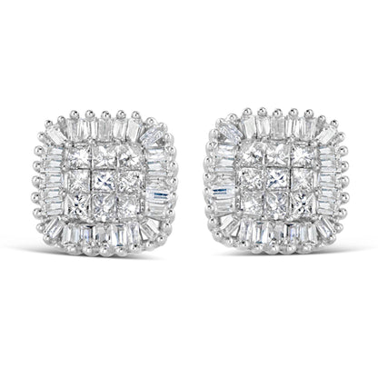 10K White Gold 1/2 Cttw Invisible-Set Princess Cut & Prong-Set Baguette Diamond Composite Stud Earrings (H-I Color, I1-I2 Clarity) - Bijoux-NYC Direct