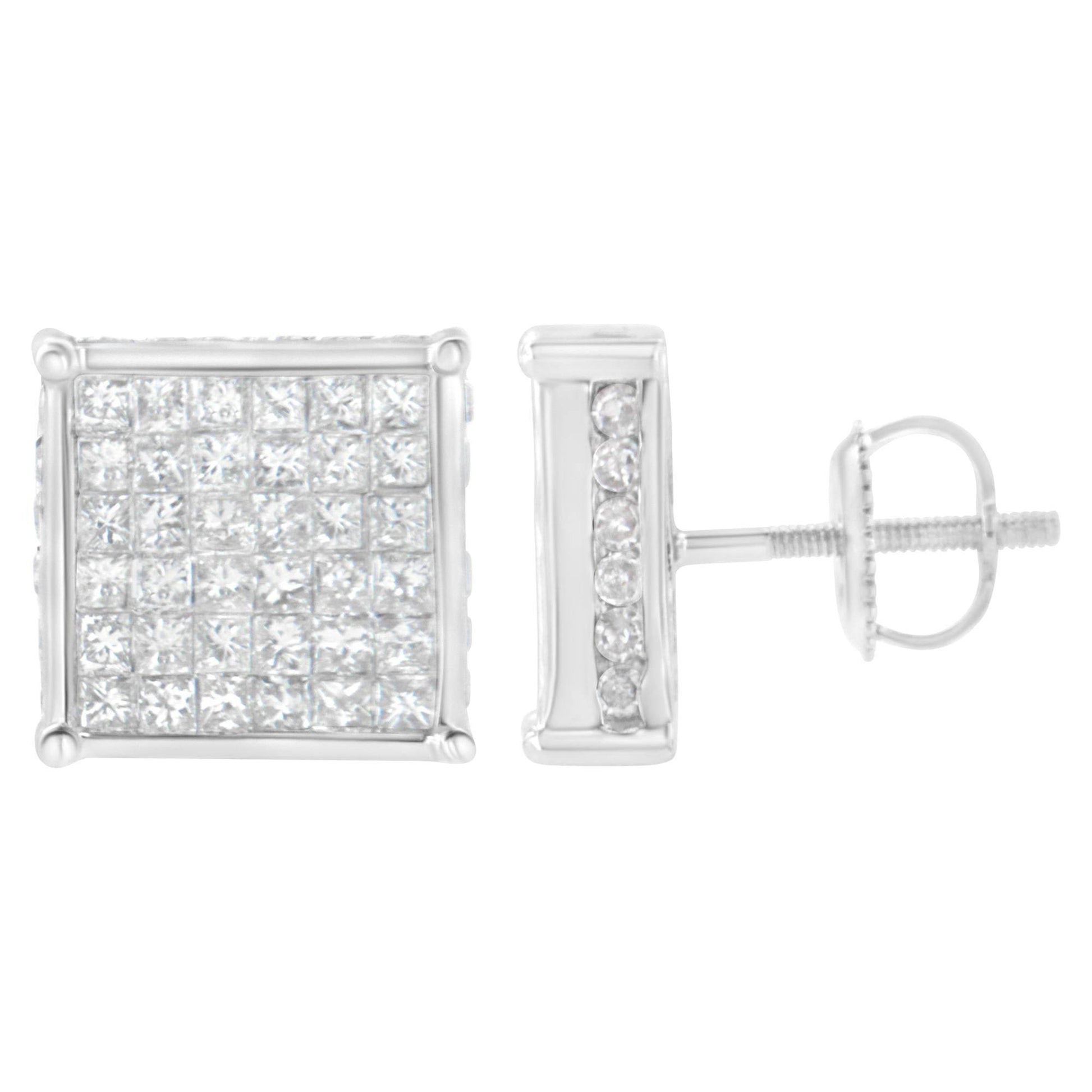 10K White Gold 2ct TDW Princess-Cut Composite Diamond Stud Earring (I-J ,I2-I3) - Bijoux-NYC Direct