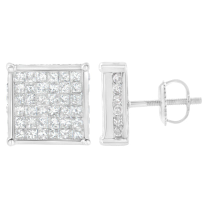 10K White Gold 2ct TDW Princess-Cut Composite Diamond Stud Earring (I-J ,I2-I3) - Bijoux-NYC Direct