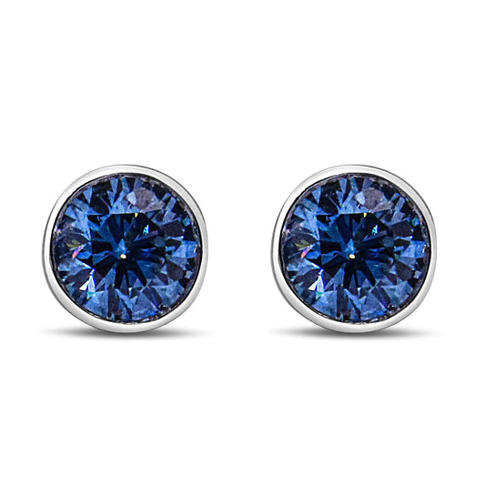 14K White Gold 1.0 Cttw Blue Lab Grown Diamond Screw-Back Classic Bezel Solitaire Stud Earrings (Blue Color, VS2-SI1 Clarity) - Bijoux-NYC Direct