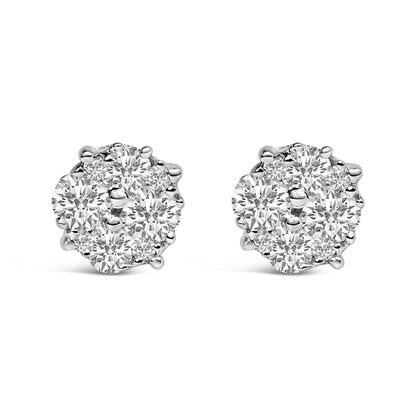 .925 Sterling Silver 1/2 cttw Prong Set Round-Cut Diamond Cluster Stud Earring (I-J Color, I2-I3 Clarity) - Bijoux-NYC Direct