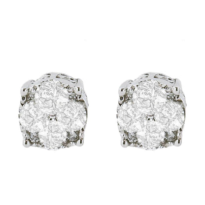.925 Sterling Silver 1/2 cttw Prong Set Round-Cut Diamond Cluster Stud Earring (I-J Color, I2-I3 Clarity) - Bijoux-NYC Direct