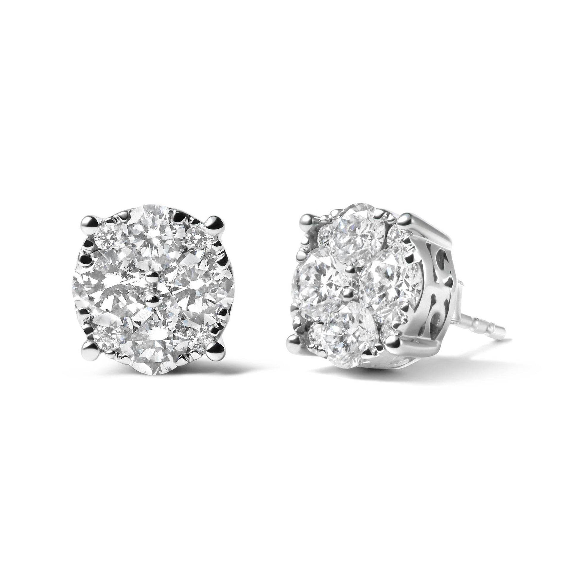 14K White Gold 2.00 Cttw Lab Grown Diamond Cluster Stud Earrings (G-H Color, VS1-VS2 Clarity) - Bijoux-NYC Direct