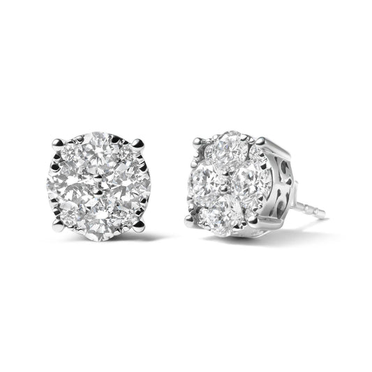 14K White Gold 2.00 Cttw Lab Grown Diamond Cluster Stud Earrings (G-H Color, VS1-VS2 Clarity) - Bijoux-NYC Direct