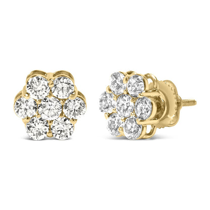 14K White Gold 1 1/2 cttw Prong Set Round-Cut Diamond Floral Cluster Stud Earrings (I-J Color, SI1-SI2 Clarity) - Bijoux-NYC Direct