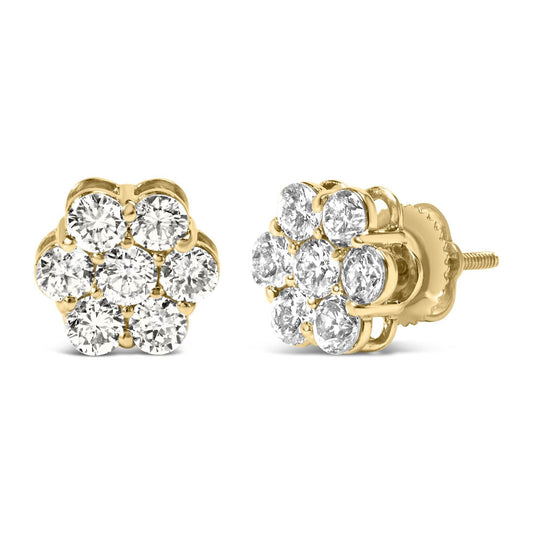 14K White Gold 1 1/2 cttw Prong Set Round-Cut Diamond Floral Cluster Stud Earrings (I-J Color, SI1-SI2 Clarity) - Bijoux-NYC Direct
