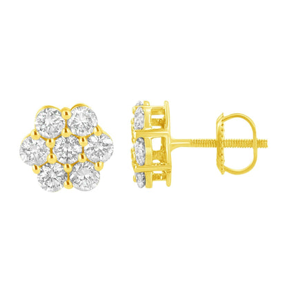14K Yellow Gold 1.0 Cttw Diamond Flower Earring (J-K Color, I1-I2 Clarity) - Bijoux-NYC Direct