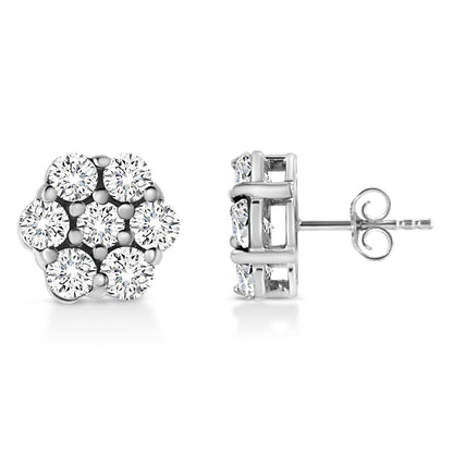 14K White Gold 1/2 Cttw Prong Set Round-Cut Diamond Flower Stud Earring (H-I Color, I1-I2 Clarity) - Bijoux-NYC Direct