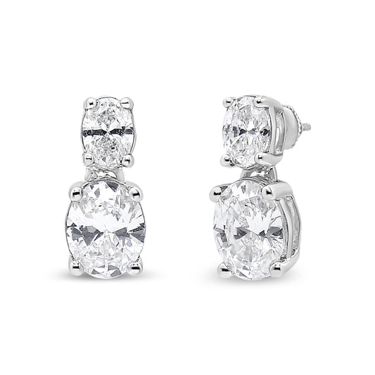 14K White Gold 1.0 Cttw Oval Lab Grown Diamond 2 Stone Drop and Dangle Stud Earrings (G-H Color, VS2-SI1 Clarity) - Bijoux-NYC Direct