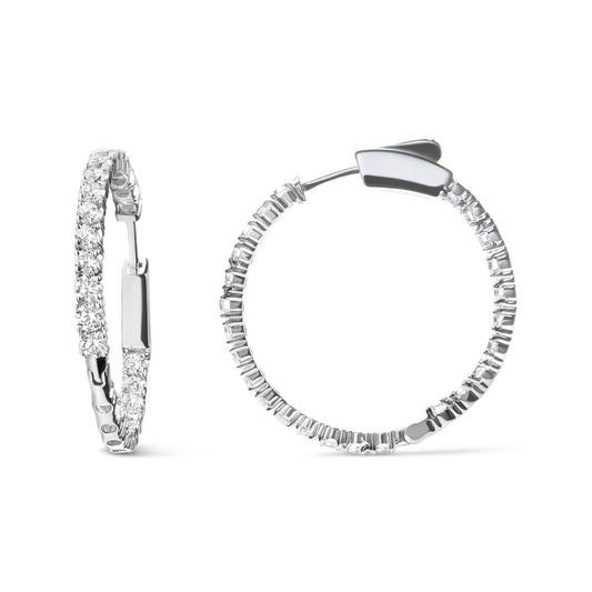 14K White Gold 3.00 Cttw Lab Grown Diamond Inside Out Hoop Earrings (F-G Color, VS1-VS2 Clarity) - Bijoux-NYC Direct