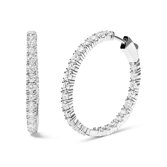 14K White Gold 5.00 Cttw Lab Grown Diamond Inside Out Hoop Earrings (F-G Color, VS1-VS2 Clarity) - Bijoux-NYC Direct