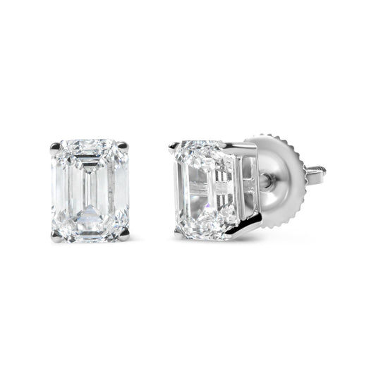 14K White Gold 2.0 Cttw Emerald Cut Lab Grown Diamond Solitaire Stud Earrings (G-H Color, VS1-VS2 Clarity) - Bijoux-NYC Direct