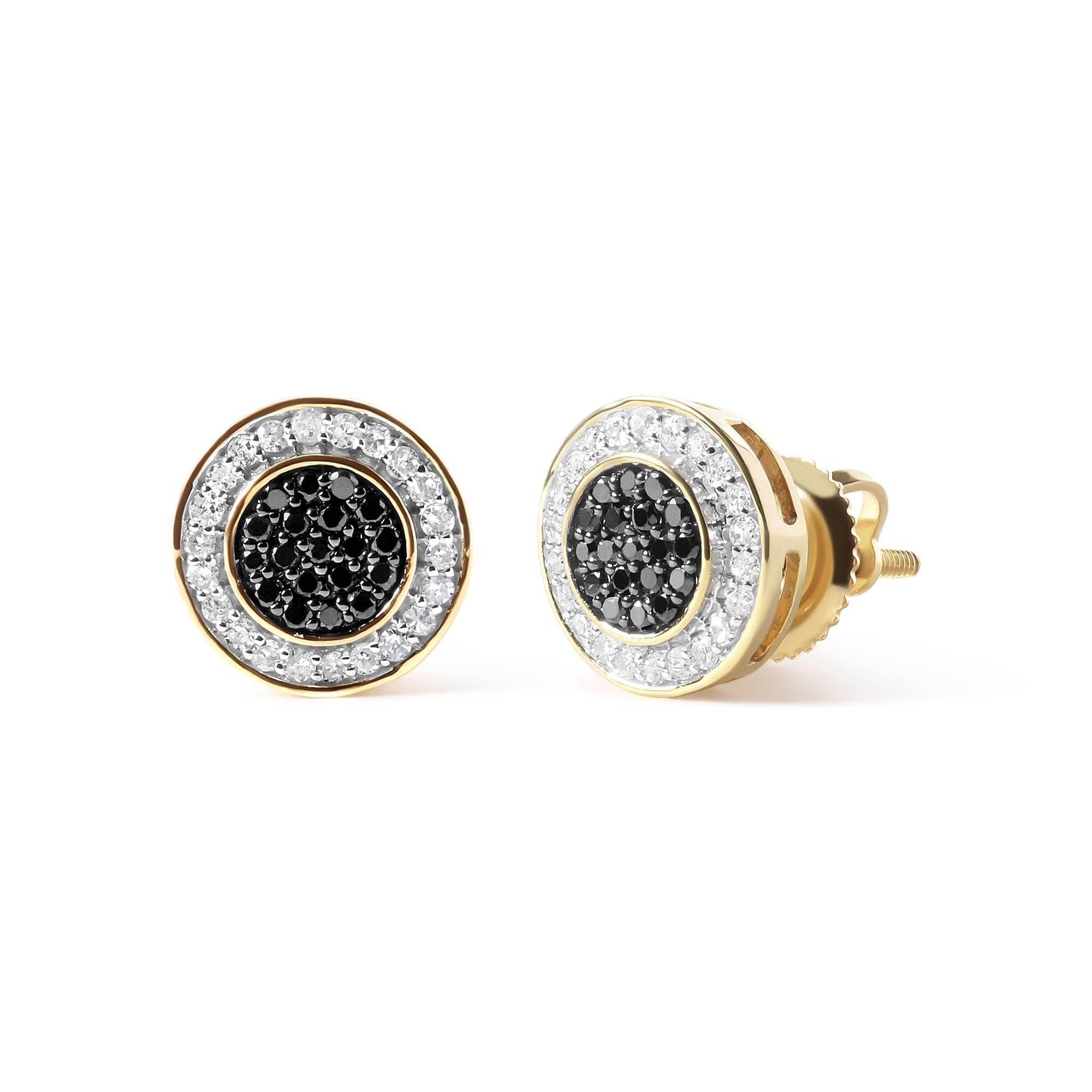 14K Yellow Gold Plated .925 Sterling Silver 1/3 Cttw White and Black Treated Diamond Earring (Black / I-J Color, I2-I3 Clarity) - Bijoux-NYC Direct