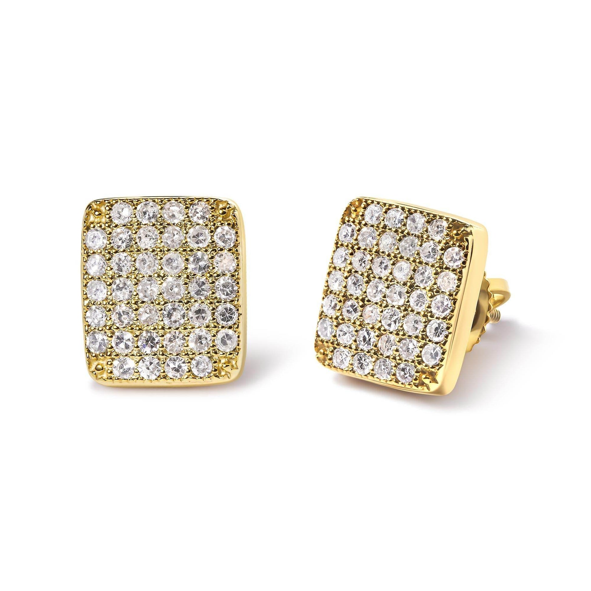 14K Yellow Gold 1/2 Cttw Diamond Square Shaped Composite Cluster Stud Earrings (I-J Color, I1-I2 Clarity) - Bijoux-NYC Direct