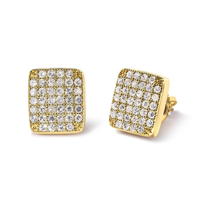 14K Yellow Gold 1/2 Cttw Diamond Square Shaped Composite Cluster Stud Earrings (I-J Color, I1-I2 Clarity) - Bijoux-NYC Direct
