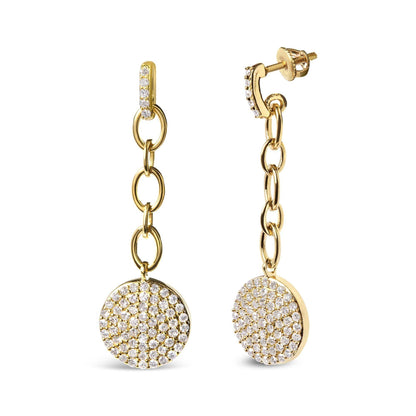 14K Yellow Gold 1.0 Cttw Diamond Chain Cluster Dangle Chain Earrings (I-J Color, I1-I2 Clarity) - Bijoux-NYC Direct