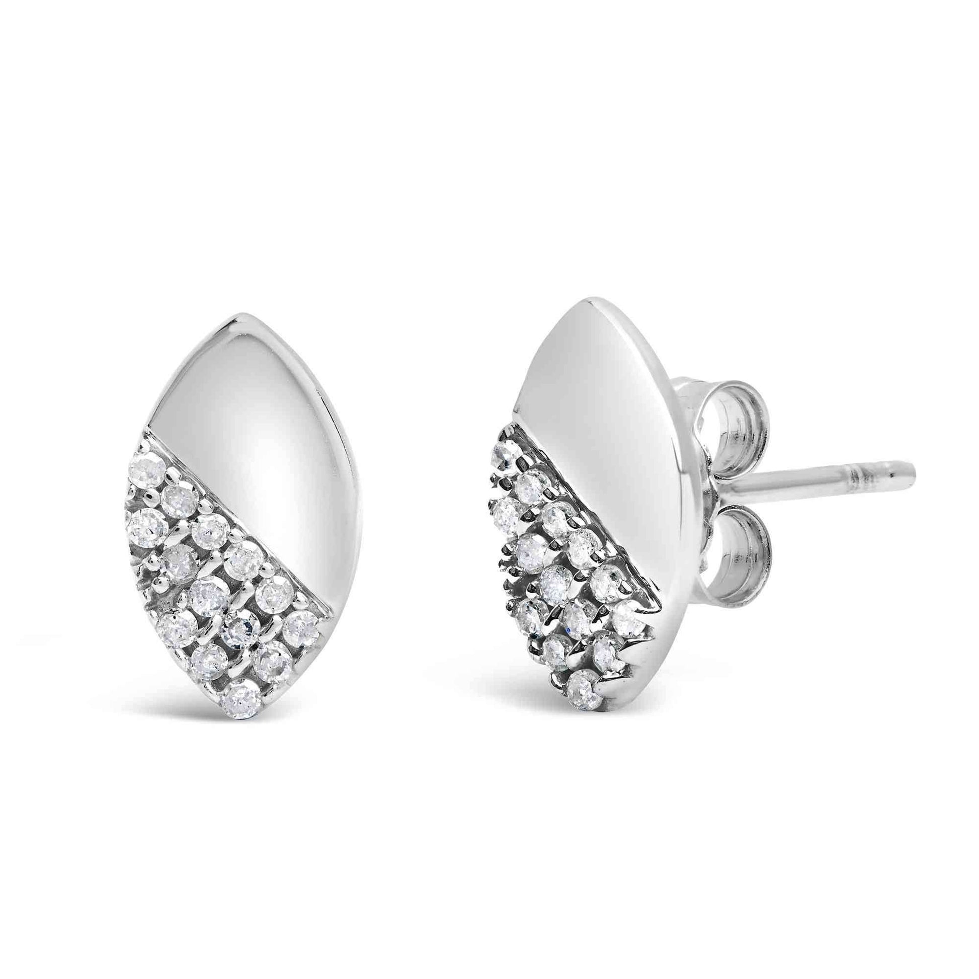 925 Sterling Silver 1/6 Cttw Diamond and Mirror Polish Pear Shape Stud Earrings (I-J Color, I2-I3 Clarity) - Bijoux-NYC Direct