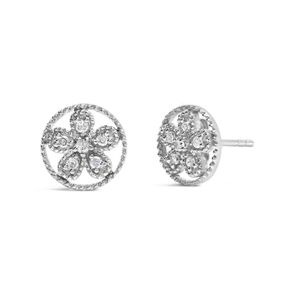 .925 Sterling Silver Diamond Accent Star and Wheel Milgrain Style Stud Earrings (I-J Color, I2-I3 Clarity) - Bijoux-NYC Direct