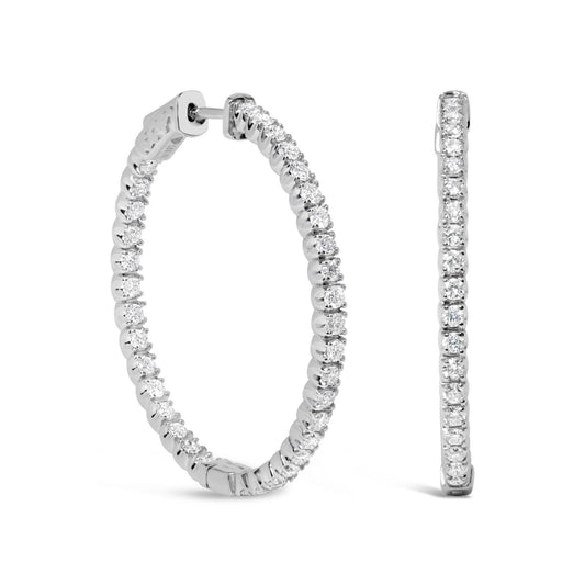 14K White Gold 1 3/4 Cttw Lab Grown Diamond Inside Out Hoop Earrings (G-H Color, VS2-SI1 Clarity) - Bijoux-NYC Direct
