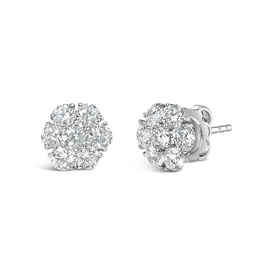 14K White Gold 1 3/4 Cttw Lab Grown Diamond Floral Cluster Composite Stud Earrings (G-H Color, VS2-SI1 Clarity) - Bijoux-NYC Direct
