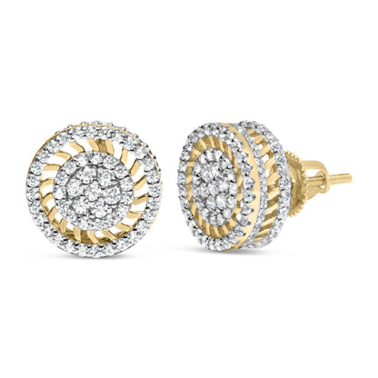 10K Yellow Gold 1.00 Cttw Diamond Halo Radiant Sunburst Stud Earrings (I-J Color, I2-I3 Clarity) - Bijoux-NYC Direct