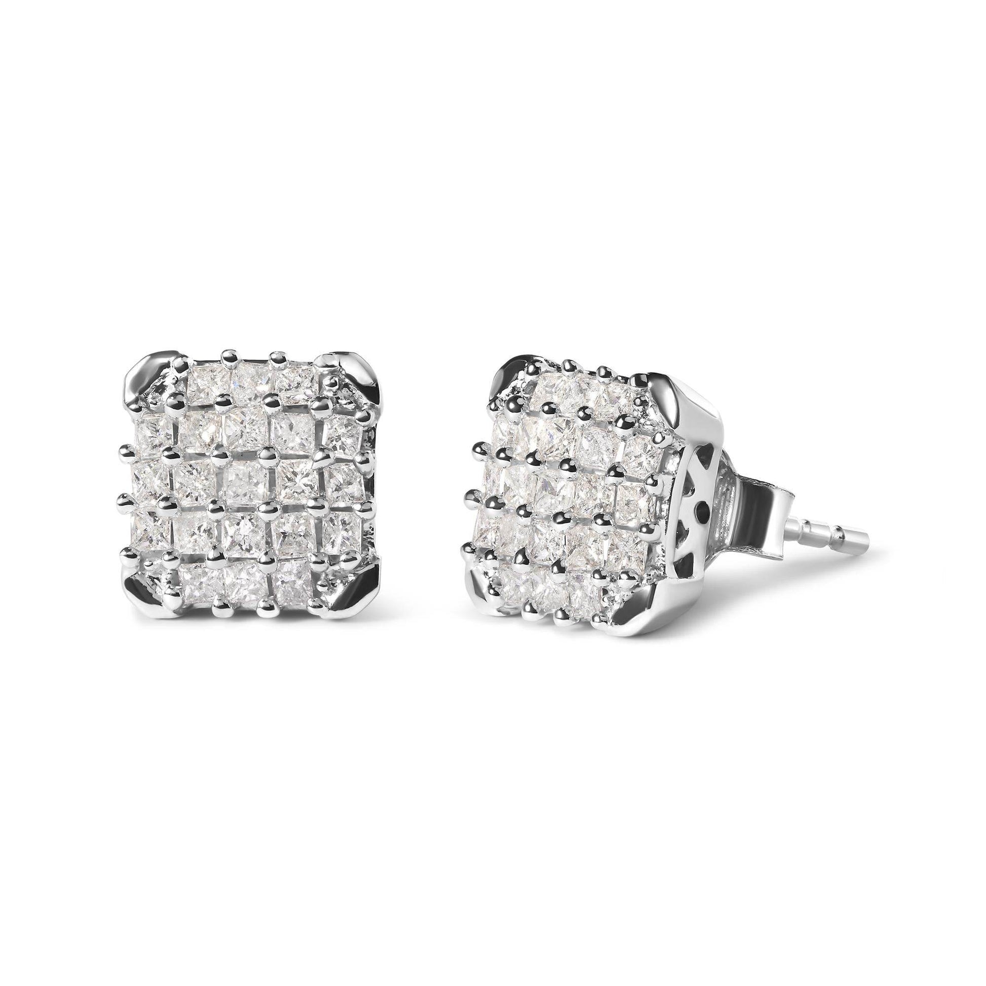 10K White Gold 3/4 Cttw Princess Diamond Composite Open Frame Stud Earrings (I-J Color, I1-I2 Clarity) - Bijoux-NYC Direct