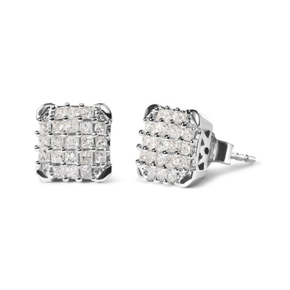 10K White Gold 3/4 Cttw Princess Diamond Composite Open Frame Stud Earrings (I-J Color, I1-I2 Clarity) - Bijoux-NYC Direct