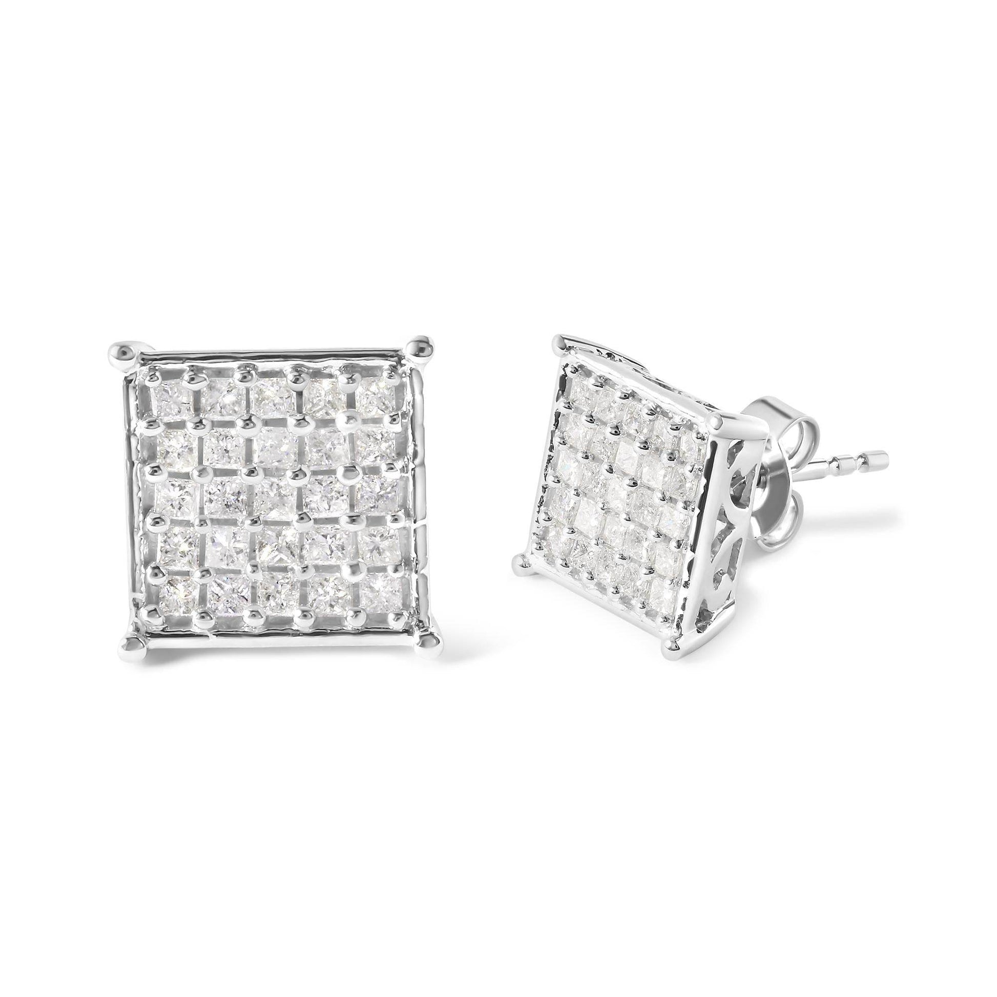 10K White Gold 3/4 Cttw Princess Diamond Composite Stud Earrings (I-J Color, I1-I2 Clarity) - Bijoux-NYC Direct
