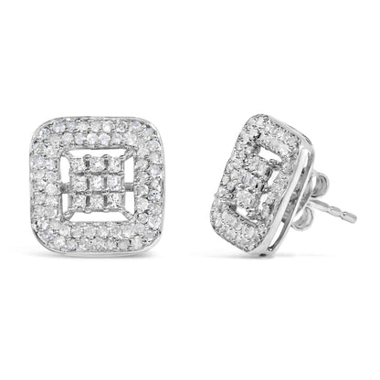 10K White Gold 1.00 Cttw Diamond Composite and Halo Stud Earrings (I-J Color, I1-I2 Clarity) - Bijoux-NYC Direct