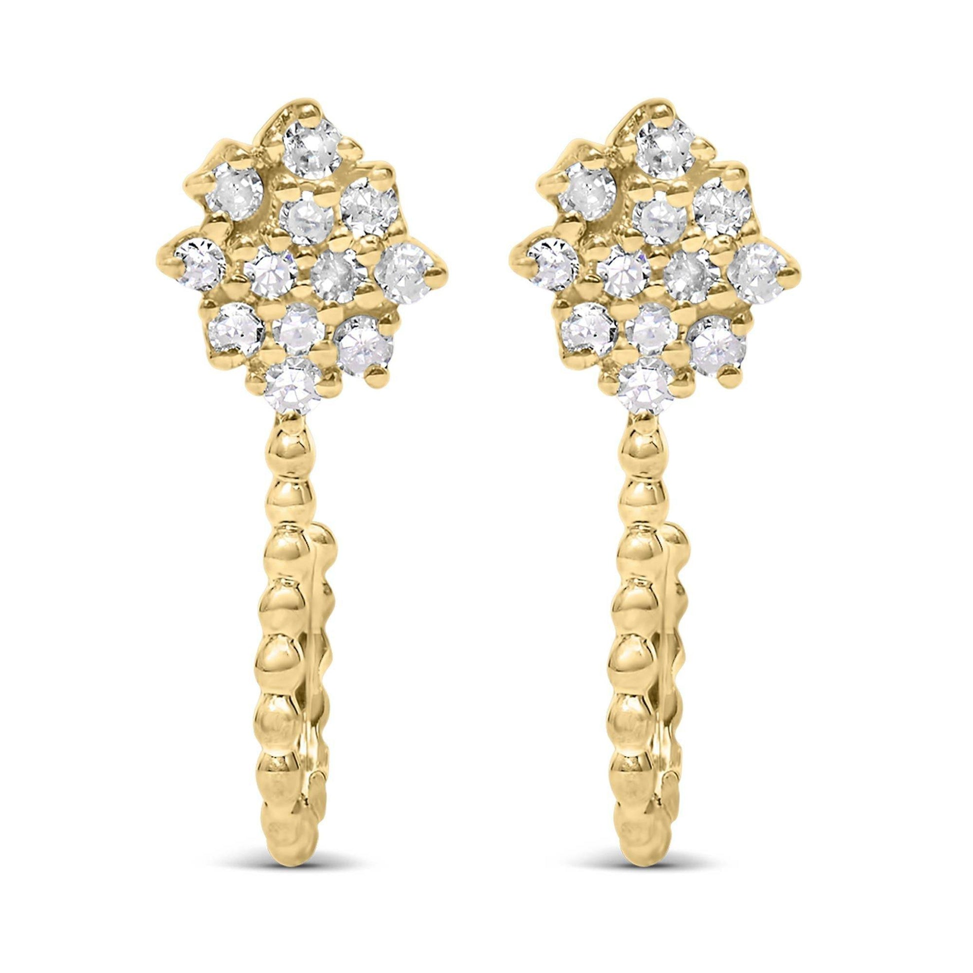 14K Yellow Gold Plated .925 Sterling Silver 1/10 Cttw Diamond Floral Cluster and Beaded Hoop Stud Earrings (H-I Color, I1-I2 Clarity) - Bijoux-NYC Direct
