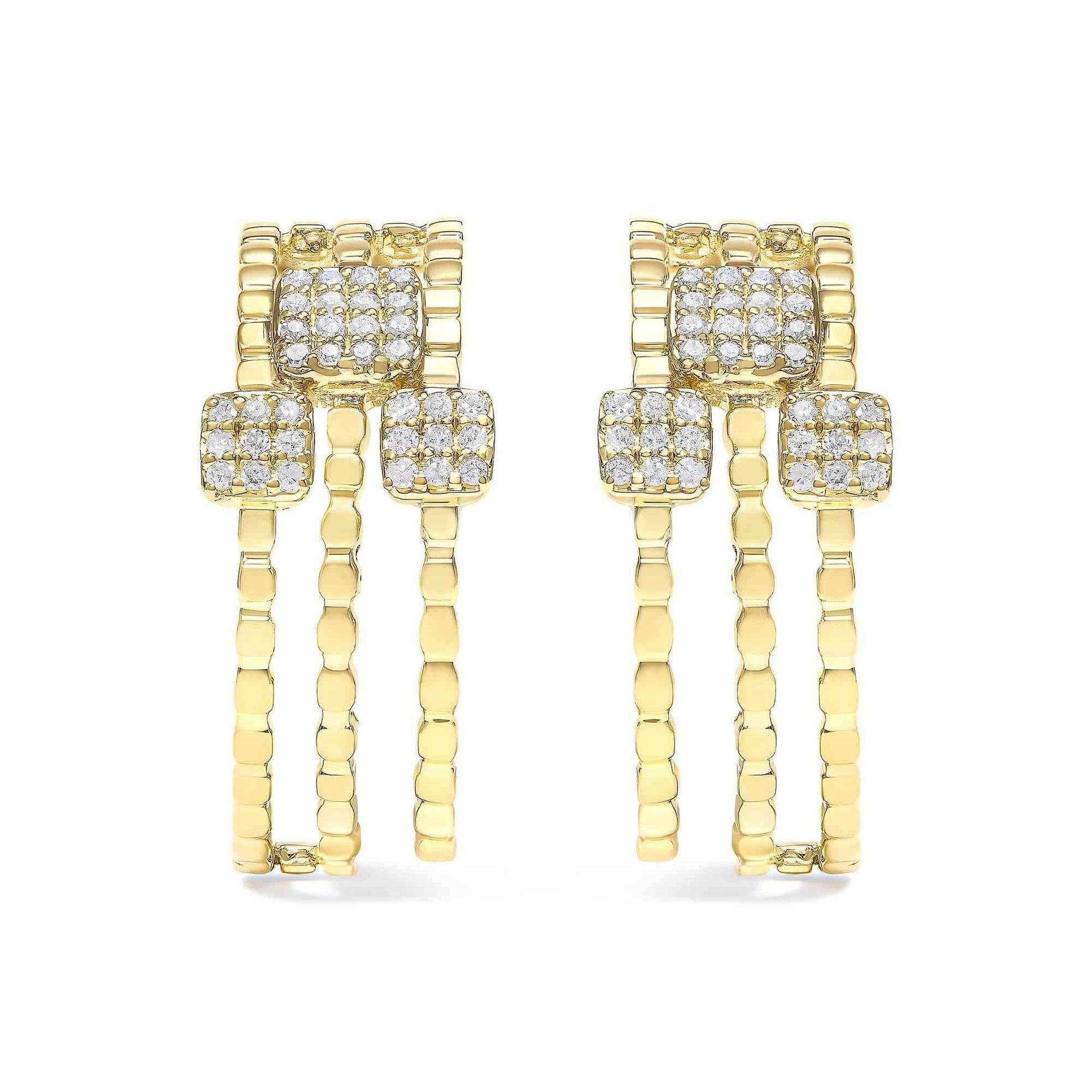 14K Yellow Gold Plated .925 Sterling Silver 1/4 Cttw Diamond Multi-Dimensional Link Dangle Stud Earrings (H-I Color, I1-I2 Clarity) - Bijoux-NYC Direct