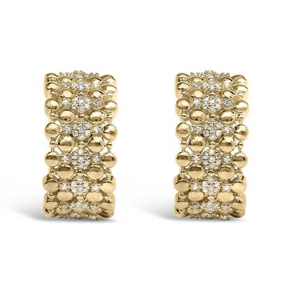 14K Yellow Gold Plated .925 Sterling Silver 1/3 Cttw Diamond and Ball Bead J Hoop Earrings (H-I Color, I1-I2 Clarity) - Bijoux-NYC Direct
