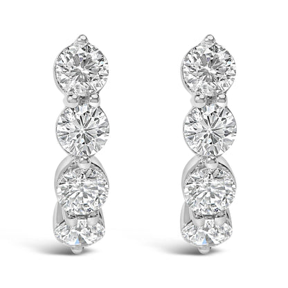 14K White Gold 1 1/4 Cttw Round Lab Grown Diamonds 5 Stone Open Hoop Stud Earrings (F-G Color, VS1-VS2 Clarity)
