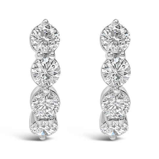 14K White Gold 1 1/4 Cttw Round Lab Grown Diamonds 5 Stone Open Hoop Stud Earrings (F-G Color, VS1-VS2 Clarity)