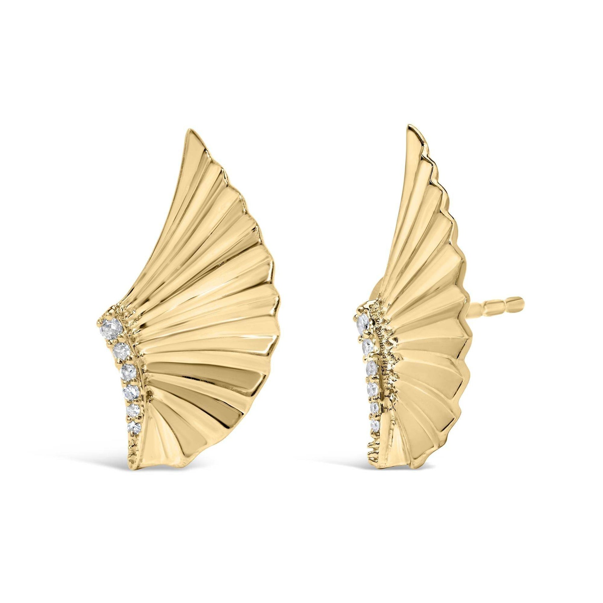 14K Yellow Gold Plated .925 Sterling Silver Diamond Accent Fan Wing Stud Earrings (H-I Color, I1-I2 Clarity) - Bijoux-NYC Direct