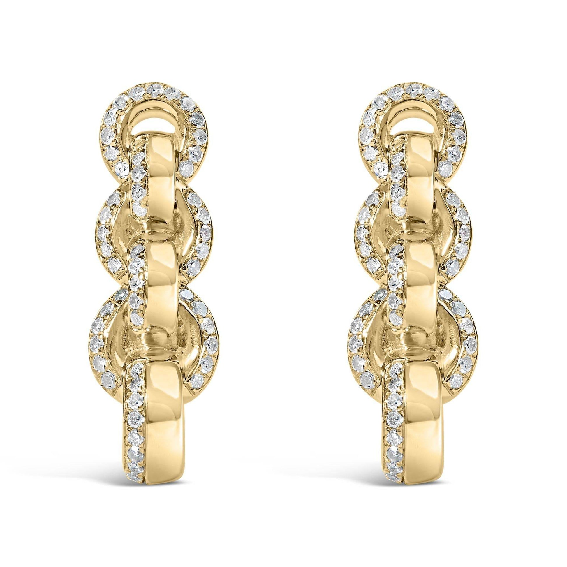 14K Yellow Gold Plated .925 Sterling Silver 3/4 Cttw Diamond Chain Link Drop Earrings (H-I Color, I1-I2 Clarity) - Bijoux-NYC Direct