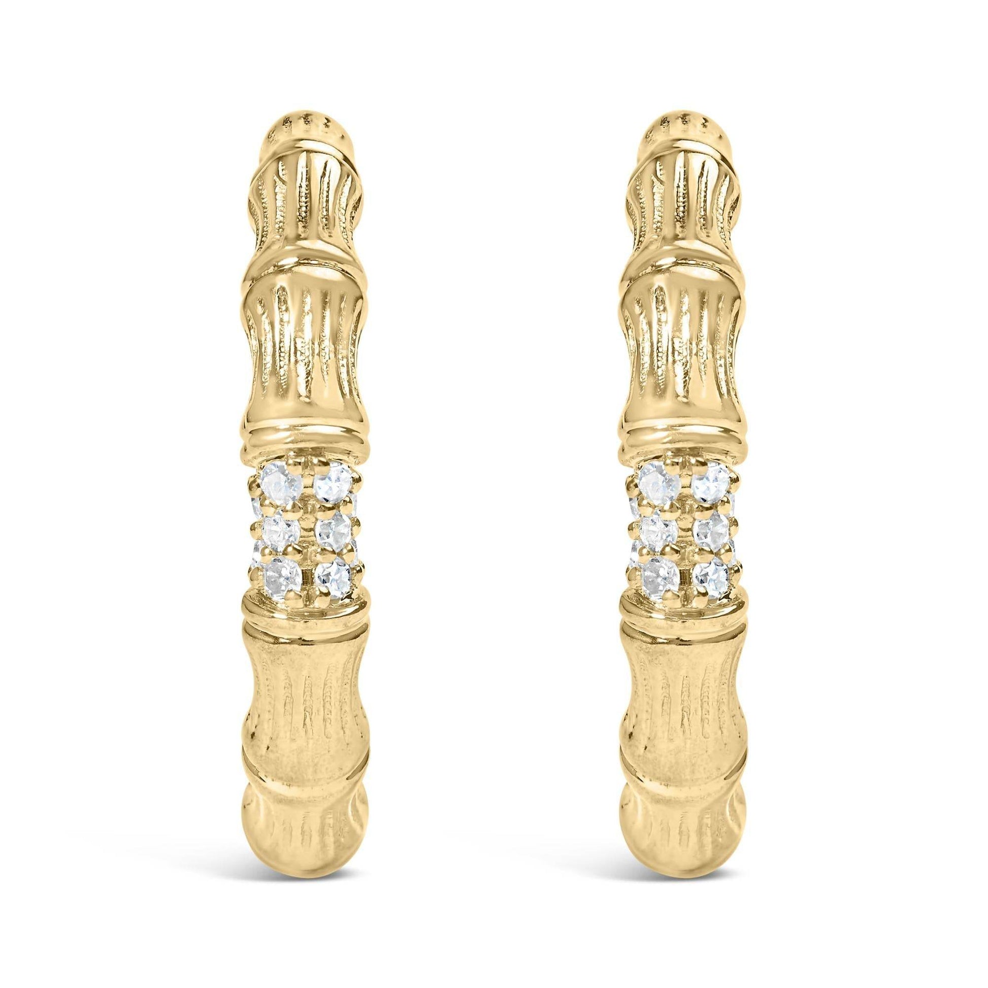 14K Yellow Gold Plated .925 Sterling Silver 1/6 Cttw Hammered J Hoop Earrings (H-I Color, I1-I2 Clarity) - Bijoux-NYC Direct