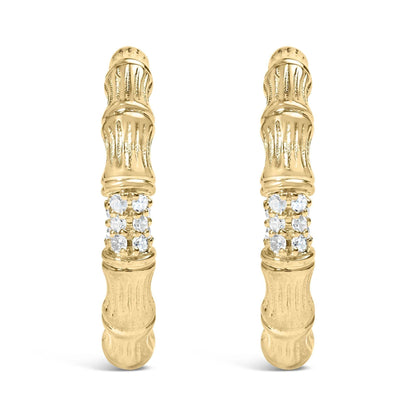 14K Yellow Gold Plated .925 Sterling Silver 1/6 Cttw Hammered J Hoop Earrings (H-I Color, I1-I2 Clarity) - Bijoux-NYC Direct