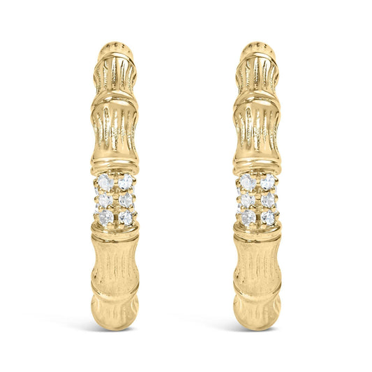 14K Yellow Gold Plated .925 Sterling Silver 1/6 Cttw Hammered J Hoop Earrings (H-I Color, I1-I2 Clarity) - Bijoux-NYC Direct