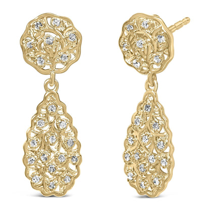 14K Yellow Gold Plated Sterling Silver 1/5 Cttw Diamond Teardrop Filigree Earrings (H-I Color, I1-I2 Clarity) - Bijoux-NYC Direct