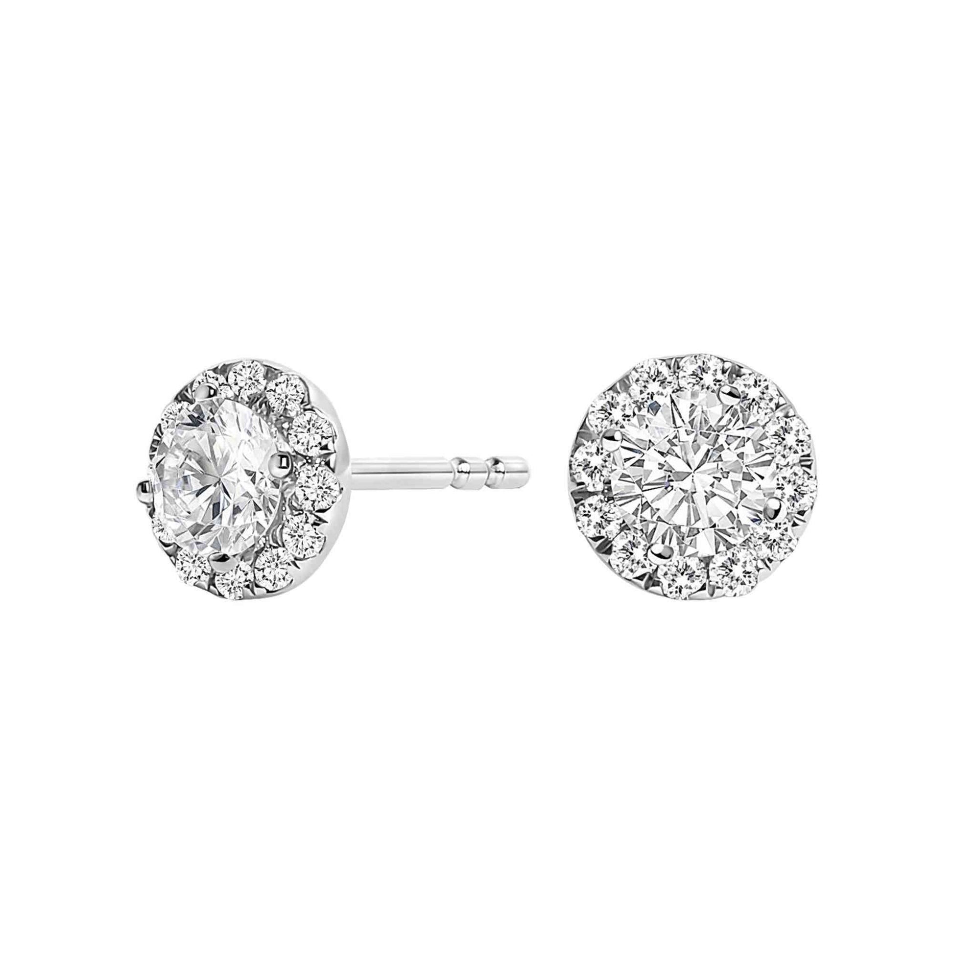 14K White Gold 1/2 Cttw Lab-Grown Diamond Halo Stud Earring (F-G Color, VS1-VS2 Clarity) - Bijoux-NYC Direct