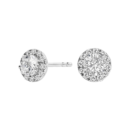 14K White Gold 1/2 Cttw Lab-Grown Diamond Halo Stud Earring (F-G Color, VS1-VS2 Clarity) - Bijoux-NYC Direct