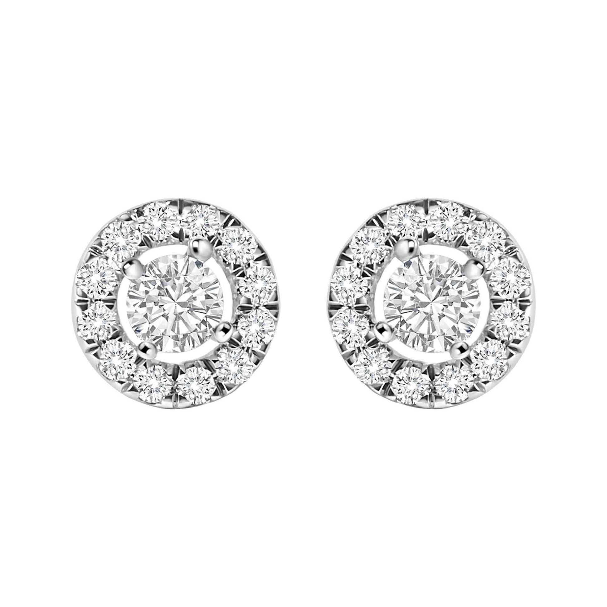 14K White Gold 3/4 Cttw Lab-Grown Diamond Floating Halo Stud Earring (F-G Color, VS1-VS2 Clarity) - Bijoux-NYC Direct