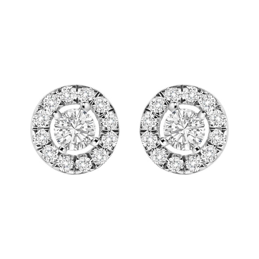 14K White Gold 3/4 Cttw Lab-Grown Diamond Floating Halo Stud Earring (F-G Color, VS1-VS2 Clarity) - Bijoux-NYC Direct