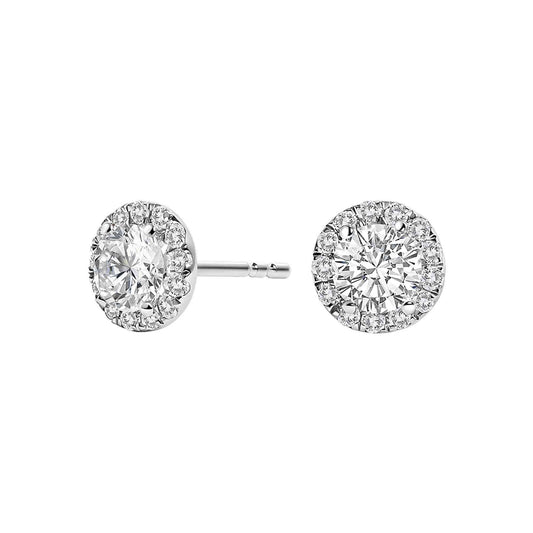 14K White Gold 1.0 Cttw Lab-Grown Diamond Halo Stud Earring (F-G Color, VS1-VS2 Clarity)