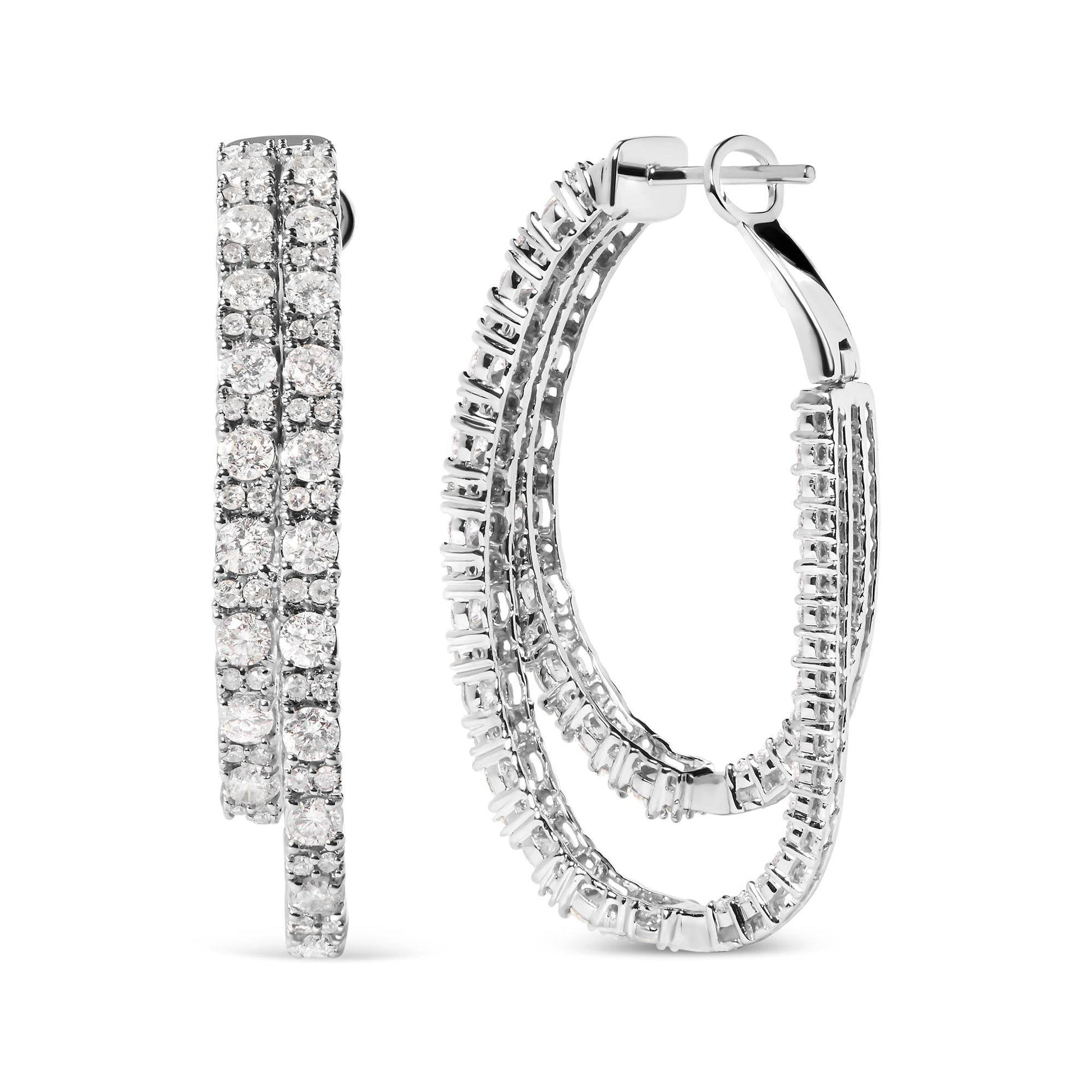 14K White Gold 4.0 Cttw Diamond Asymmetrical Inside Out Double-Hoop Earrings (I-J Color, I1-I2 Clarity) - Bijoux-NYC Direct