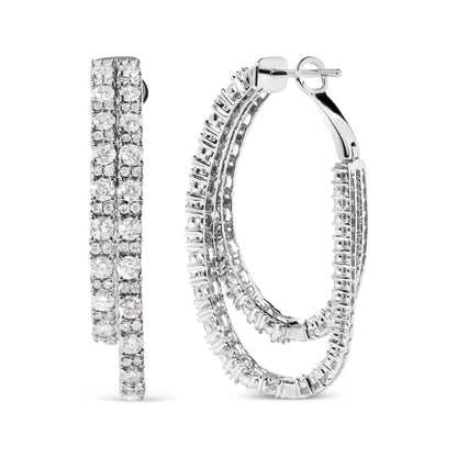 14K White Gold 4.0 Cttw Diamond Asymmetrical Inside Out Double-Hoop Earrings (I-J Color, I1-I2 Clarity) - Bijoux-NYC Direct