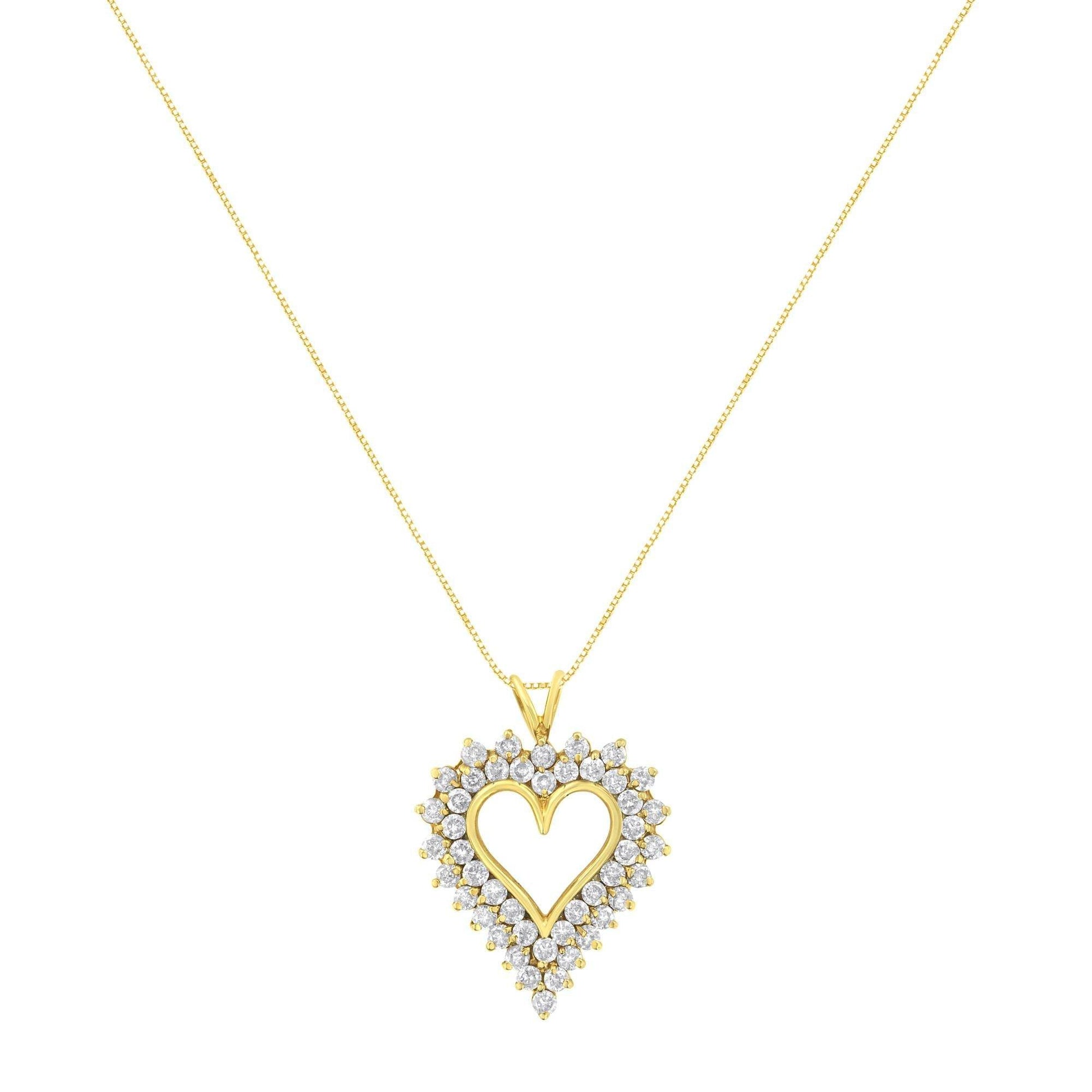 14K Yellow Gold .925 Sterling Silver 4 cttw Round-cut Diamond Cluster Heart Pendant Necklace (K-L Color, I1-I2 Clarity) - Bijoux-NYC Direct